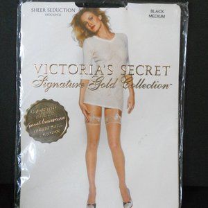 NWT Victoria's Secret M Black Sheer Seduction Stockings